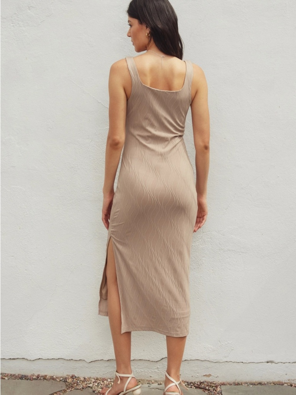 Texture Knit Square-Neck Midi Dress | Size Small - Picture 2 of 10